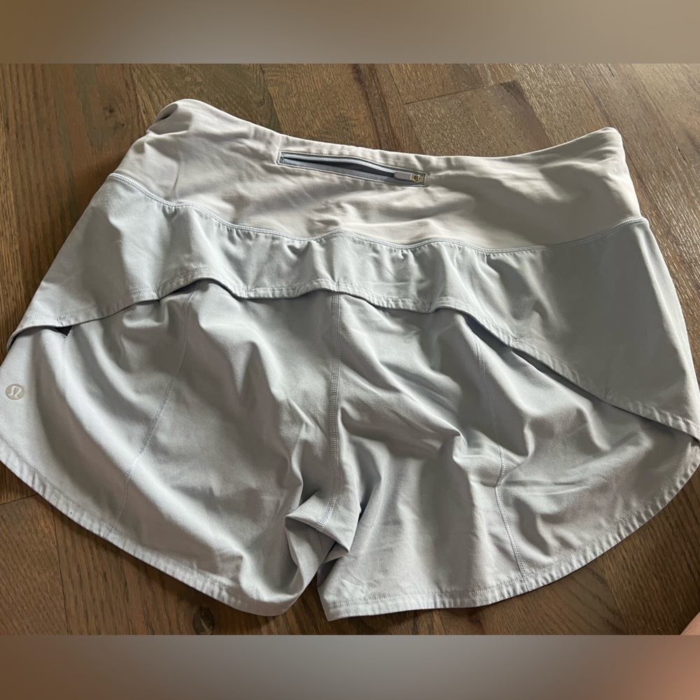 lululemon powder blue speed up shorts, size 14